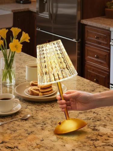 【3200mAh】Brass Table Lamp, 3 Colors+Dimmable+Touch Crystal Lamp LED Gold Lamp, Mood Lighting Mood Light, Brass Decor for Bedroom/Bathroom/Kitchen/Dinner/Bar/Entryway/Buffet, Traditional Home Decor by OneFire