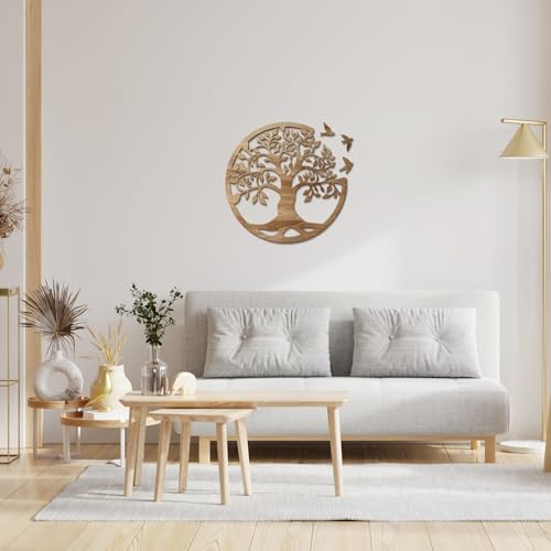 Wooden Tree of Life Wall Art 12 Inch Round Tree Life Wall Decor with 3 Bird - Image 6