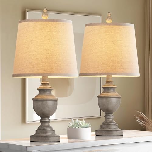 PARTPHONER Retro Table Lamps Set of 2, Bedside Lamp for Bedroom Rustic Farmhouse Table Lamps for Living Room, 22" Vintage Nightstand Lamps with White Shades, Antique Grey by PARTPHONER