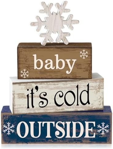 Moucuny 4 Pcs Wooden Block Signs Baby Its Cold Outside Farmhouse Decor by Moucuny