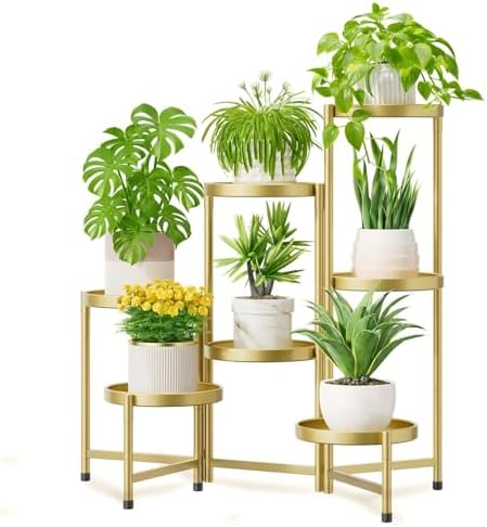 iDavosic.ly 7 Tier Large Plant Stand Indoor Outdoor, 10 In Wide Tray, Gold by iDavosicly