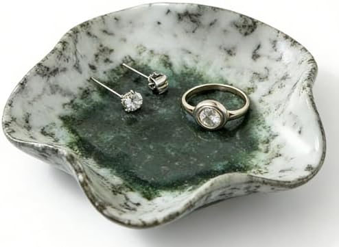 Ceramic Jewelry Tray, Decorative Trinket Dish for Rings, Earrings, Necklaces, Bracelets, Watch & Keys, Birthday, Mother's Day & for Women, 5.3 Inch, Moss Frost by Unknown