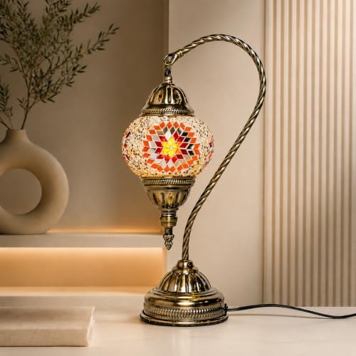 KRAFTSTORIES Turkish Mosaic Swan Neck Lamp Making Kit| DIY Colorful Glass Decorative Nightstand Table Light| Craft Kit |Make Your Own Lamp | Living Room Bedroom | Antique Bronze Base (Sunset) - Image 2