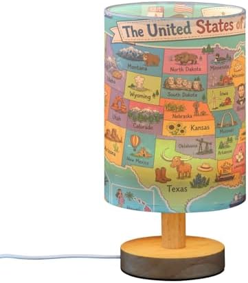 ALAZA Bedside Table Lamp United States Map Lamp for Girls Boys Bedroom with USB Port LED Kids Nightstand Lamp Wood Base Desk Living Room Decor - Image 4