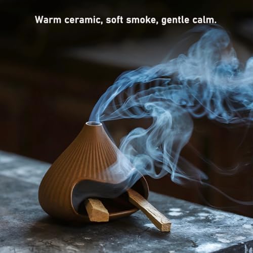 Ceramic Incense Holder, Mini Palo Santo Burner Chimney for Palo Santo Sticks, Cone Incense and Sage Smudging, Handmade Cone Incense Holder Burner for Yoga, Meditation, and Energy Cleansing (Brown 02) - Image 6