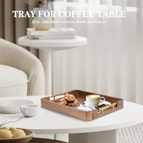 Acacia Wood Serving Tray with Handles, 17x13 Inch Ottoman Tray for Coffee Table,Candle Display,Breakfast in Bed, Large Wooden Decorative Tray with Non-Slip Pads, for Kitchen, Dining, Home Decor - Image 5