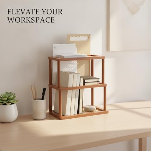 Natural Bamboo Desktop Organizer Rack - Vertical File & Mail Holder for Office Desk, Kitchen Counter, or Entryway Table - Image 2