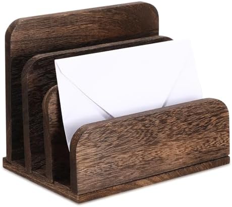 Briwooody Wooden Mail Organizer 3 Slots Mail Holder, Dark Brown by Briwooody