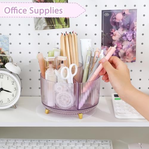SKYDUE Rotating Pencil Pen Holder, Pen Organizer with 5 Slots - Aesthetic Desk Organizer and Accessories for School, Home, Office Supplies - Image 3