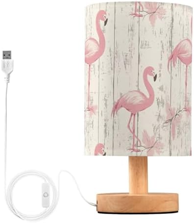 Rustic Farmhouse Style Flamingo Wood Grain Bedside Table Lamps with USB Port for Bedroom Lamp Accent Table Lamp Small Nightstand Lamp Sturdy Linen Shade Decorative Lamps for Office Dorm Home by Fustylead