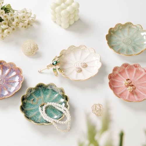 Lotus Ring Holder Dish Small Indoor Ash Tray, Ceramic Dessert Plate Trinket Jewelry Holder Organizing Necklace Earrings for Parents Friends Sister, All Jewelries Are NOT Included. Grass Green. - Image 5