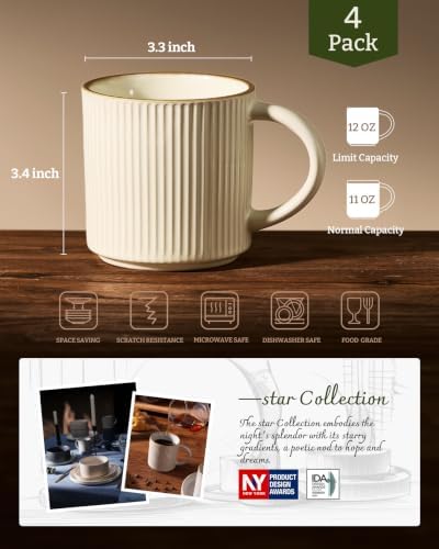 famiware Coffee Mug Set of 4, Star 12 oz Ceramic Mugs Cups Set with Handle - Image 4