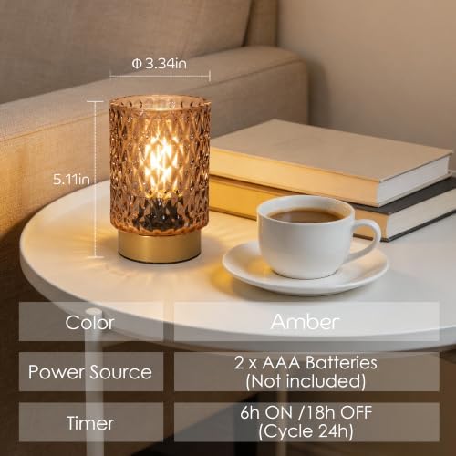 LUSHARBOR Battery Operated Lamp with Timer, Set of 2 Small Table Lamp Amber - Image 4