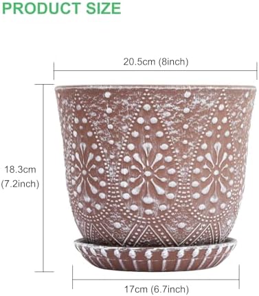 Gepege 8 Inch Ceramic Plant Pot with Drainage & Saucer - Image 2