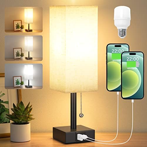 Small Bedside Table Lamp for Bedroom - Desk Lamp For Nightstand, USB C+A by Aooshine