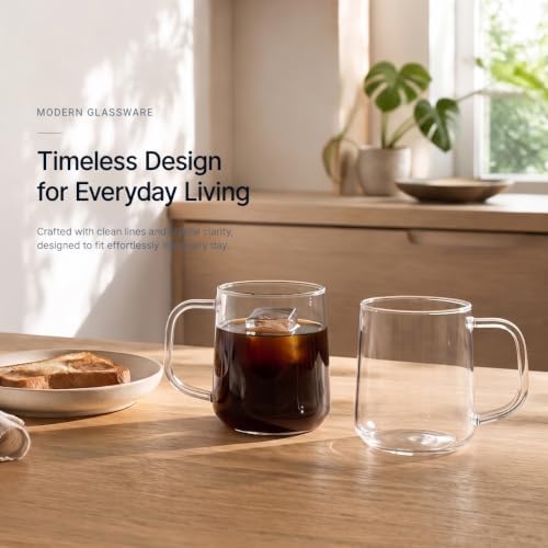 Aquach 16oz Glass Cups with Handle Set of 2, Clear Borosilicate Latte Mugs - Image 2