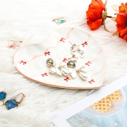 Koythin Colorful Bow Tie Ceramic Heart Jewelry Tray, Valentine Trinket Dish - Image 6