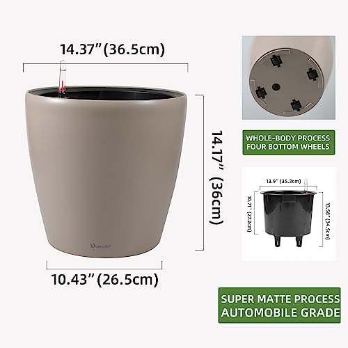 Dexceder 15x14 Self Watering Planter with Wheels (Taupe Matte) - Image 3