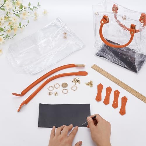 WEBEEDY DIY Clear PVC Tote Bag Handbag Making Transparent Purse Making Set with Clear Bag Sheet, PU Leather Handles, Accessories, Handmade for Women Gift, 21.5x28.5x12cm/8.5x11.2x4.7 Inches - Image 4