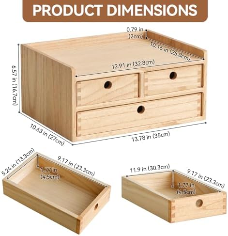 KIRIGEN Wooden Desk Organizer with 3 Drawers and Top Tray Natural DT2D3C-NA - Image 2
