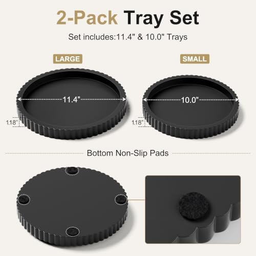 FGU 2 Pack Round Wood Decorative Trays for Coffee Table Decor, Black - Image 2