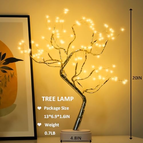 PXBNIUYA Room Decor, 20" 108 LED Tabletop Bonsai Tree Light, DIY Artificial Tree Lamp, Battery/USB Operated, Aesthetic Lamps for Living Room Bedroom Christmas Home Gifts House Decor (Warm White) - Image 4