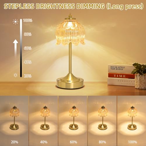 Cordless Table Lamp, Rechargeable Amber Glass Lotus Flower Lamp - Image 5