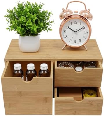 TFCFL Bamboo Desk Organizer with 3 Drawers, Wood Desktop Storage Box for Office Supplies, Natural Bamboo Drawer Organizer with Flat Top for Pen, Mail, Stationery Home Office Organization by TFCFL