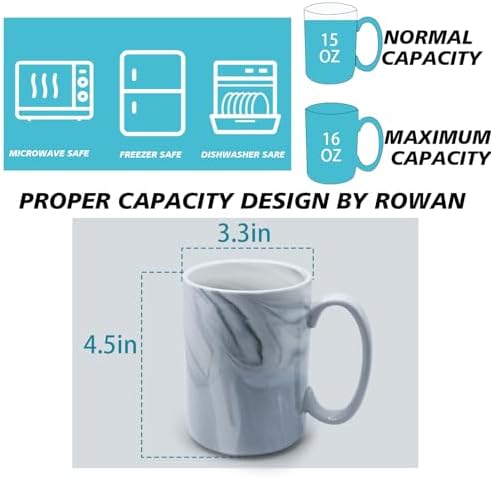 Coffee Mugs Set of 4,16 OZ Large Tea Cups, Grey Marble Ceramic Cup with Big Handle,Bulk Marble Diner Mugs Set for Latte, Beer,Cappuccino,Safe for Dishwasher, Microwave - Image 3