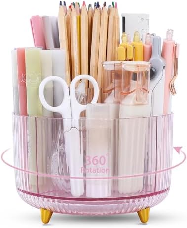 SKYDUE Rotating Pencil Pen Holder, Pen Organizer with 5 Slots - Aesthetic Desk Organizer and Accessories for School, Home, Office Supplies by SKYDUE