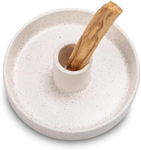 Palo Santo Holder, Ceramic Incense Holder for Palo Santo Sticks, Scent Wood Stand and Ash Catcher, Simple, Sturdy and Well Made Incense Burner, Cozy Speckled White by HOCUROAY