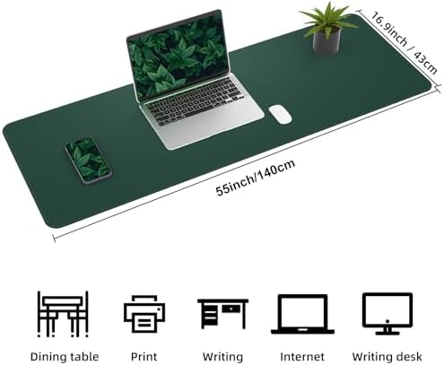 AFIING Cork Desk Mat 55" x 17", Dual-Sided Natural Cork & PU Leather Desk Pad, Non-Slip Waterproof Large Mouse Pad for Office, Home & Gaming (Dark Green) - Image 2