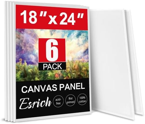 ESRICH Canvas for Painting 18x24 Inch, 6 Pack Canvas Boards for Painting Cotton Primed Acid Free Large Blank Canvases, Canvas Panels for Oil Paint, Watercolor, Acrylic Paint, Gouache and Tempera. by ESRICH