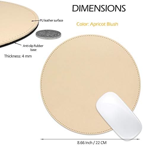 ProElife Cute Round Mouse Pad Mat Waterproof PU Leather 8.66-Inch Mousepad with Anti-Skid Base Stitched Edge for Home Office Gaming Computer Laptop Accessories (Apricot) - Image 2