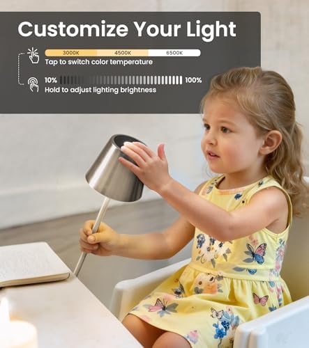 3 Pack Cordless Table Lamp, Portable Battery Operated Lamp with 3 Color Temps and Stepless Dimming, Rechargeable Table Lamp for Dinner, Desk, Cafe, Outdoor (Brushed Silver) - Image 5