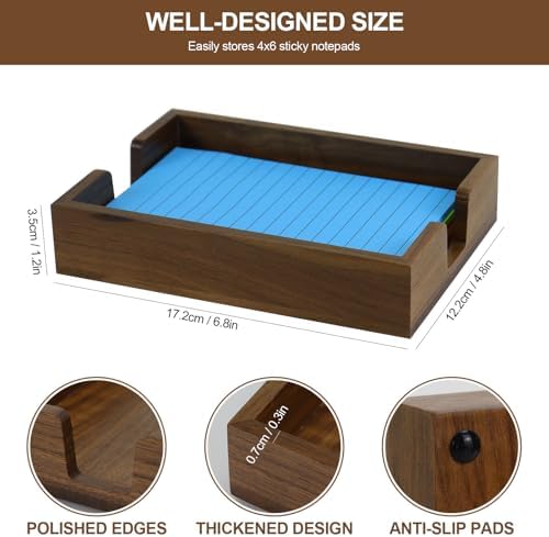MultiBey Walnut Wood Sticky Notes Holder - 4x6 Inch Memo Pads Dispenser - Image 4