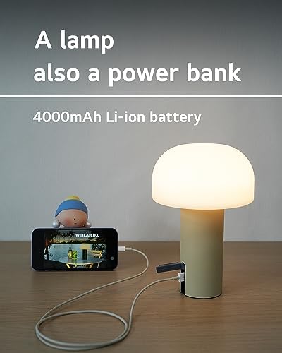 WEILAILUX Cordless Mushroom Table Lamp, Waterproof Shower Lamp, Battery Operated Table Lamp Rechargeable, Touch Dimmable Night Light for Bedroom/Patio/Camping/Dinning/Outdoor (Khaki) - Image 4