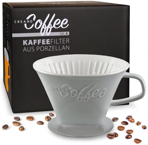 Creano Porcelain Coffee Dripper Stone Grey - Ceramic Cone Brewer - Pour Over Coffee Maker for Filter Bags Size 4 - Easy Manual Brew for pure taste - also for Camping, Hiking by Creano