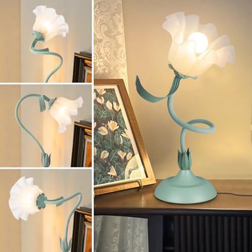 Women Bedside Table Lamps for Bedroom, Cute Flower Desk Lamp With Adjustable Flexible Gooseneck, 3 Color Temperatures Nightstand Lamp with E26 LED Bulbs, Floral Lamp for Living Room, Office ,Reading - Image 3