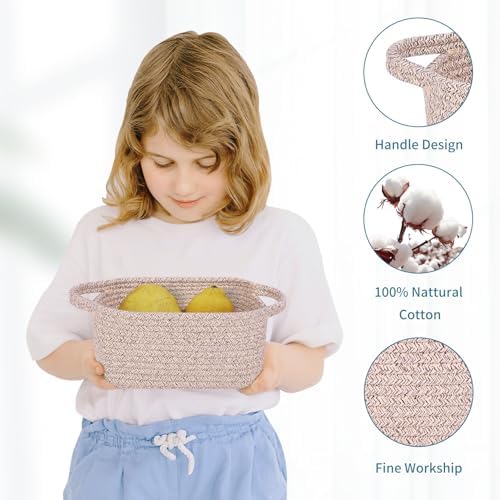 Abenkie Small Storage Basket, Cute Cotton Rope Woven Boho Decorative Toy Dog Cat Basket for Nursery, Living Room, Spa, Gift - XS, Brown - Image 3