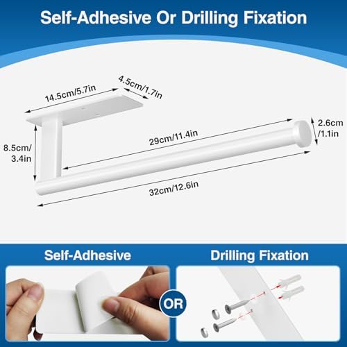 Paper Towel Holder Under Cabinet, Self-Adhesive or Drilling, White - Image 6