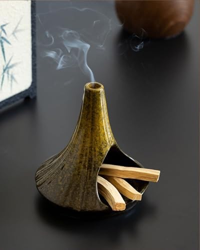 Ceramic Palo Santo Holder & Ash Catcher with Mini Chimney, Incense Holder & Sage Burner, Wabi-Sabi Home Decor for Meditation & Yoga(Antique Ochre) - Image 2