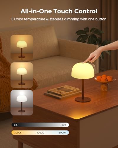 Shower Lamp Waterproof, Cordless IP65 Shower Lights for Inside Shower, 7500mAh Rechargeable Battery, 3 White Tones & 15 RGB Stepless Dimming LED Table Lamp for Bathroom Home Indoor (Walnut) - Image 4