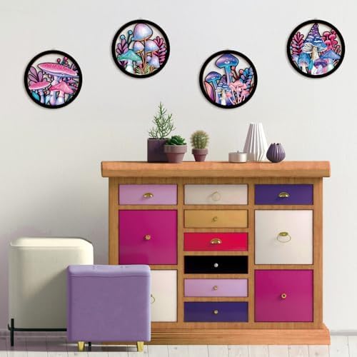 HPNIUB Abstract Whimsical Mushroom Cottage Wall Decor, Watercolor Moody Botanical Plant Moss Hanging Sign, 4 Pieces 10''x10'' Vintage Farmhouse Magical Mushroom Artwork for Bedroom Nursery Home Decor - Image 6