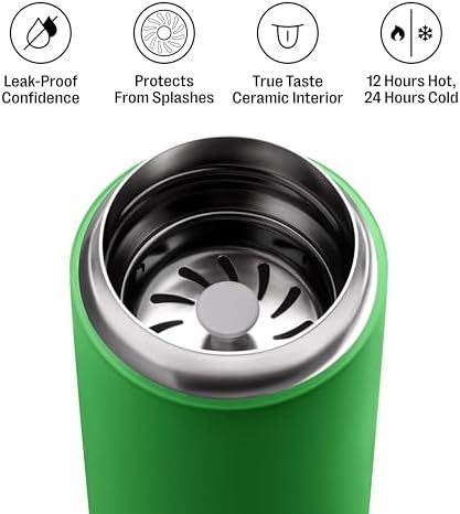 Fellow 12 oz Carter Move Travel Mug - Vacuum-Insulated Stainless Steel Travel Coffee Mug - Coffee Tumbler with Ceramic Interior and Splash Guard - Sporty Green - Image 2