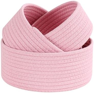 YMhoart Small Basket Cotton Rope Woven Baskets for Organizing Cute Mini Tiny Baskets for Nursery Decorative Boho Round Storage Bathroom Organization Bin Open Storage Bins (Pink) by YMhoart