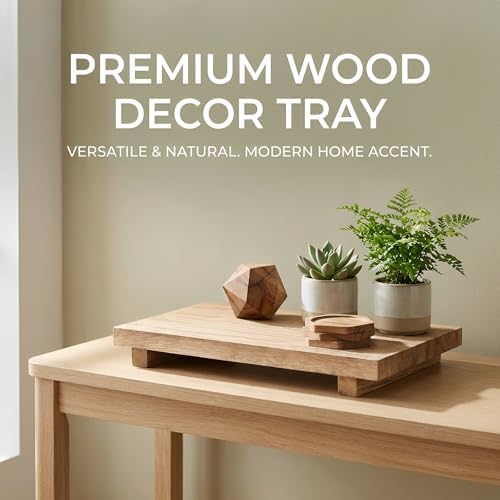 Wood Riser Tray, 12 x 7 Inch Decorative Rustic Bathroom Dishes, No Coating Rustic Farmhouse Wood Tray for Kitchen Counter, Wooden Tray Pedestal Stand, Counter Display Riser, for Plant Bottles Candles - Image 3