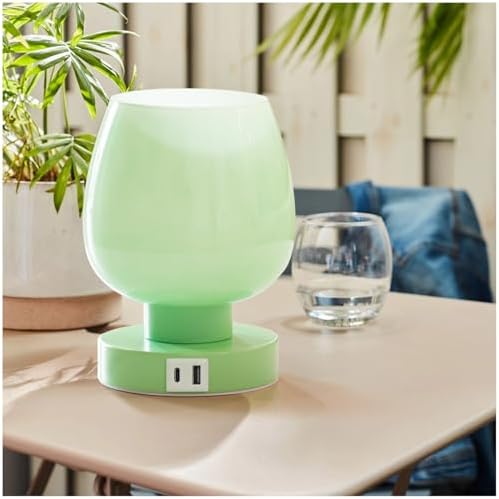 Touch Bedside Table Lamp with USB Charging - Modern Green Small Lamp for Bedroom Living Room Nightstand, Desk lamp with Glass Lamp Shade, Warm LED Bulb Included, 3 Way Dimmable, Simple Design by onewish