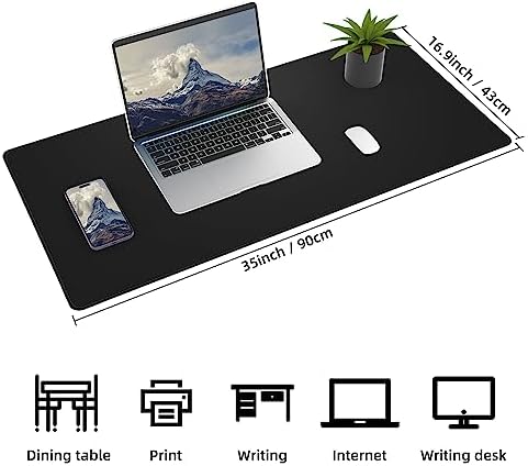 AFIING Desk Mat 35.4" x 17", Cork & PU Leather Desk Pad, Black - Image 2