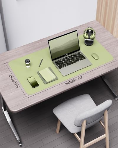 YSAGi Double-Sided Desk Pad, 35.4"x17" Leather & Cork, Matcha Green/Cork - Image 2